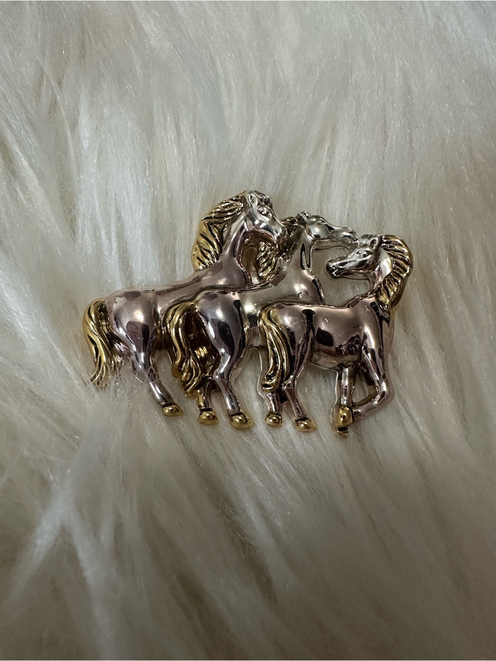 Vintage Best stamped Two-Tone Horse Trio Brooch - Gold and Silver